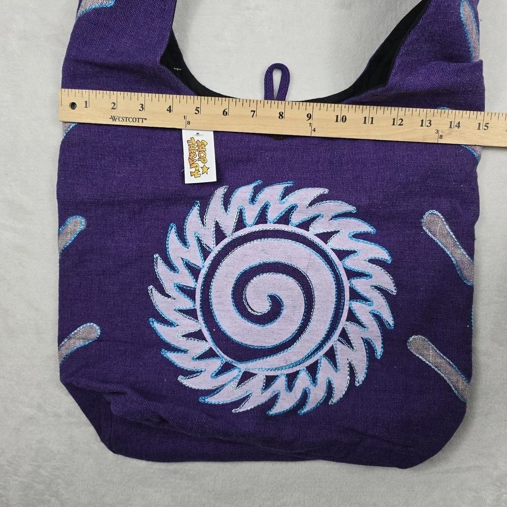 Shop Therapy Boho Hippie Handbag Heavy Cotton Knit‎ Purple Graphic Print New